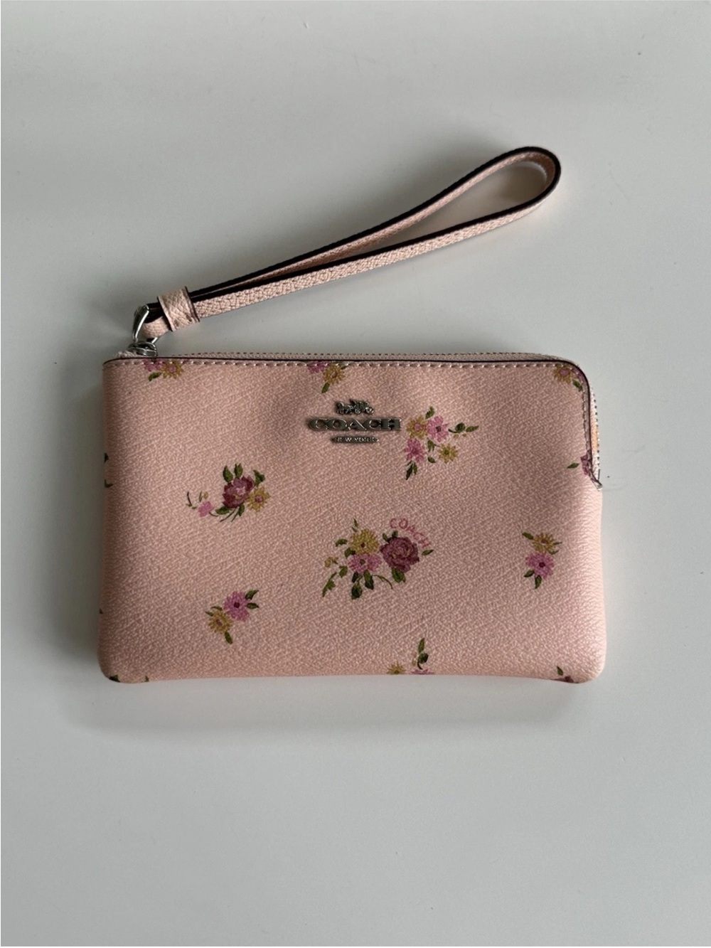 Coach Floral Wristlet Leather Pink